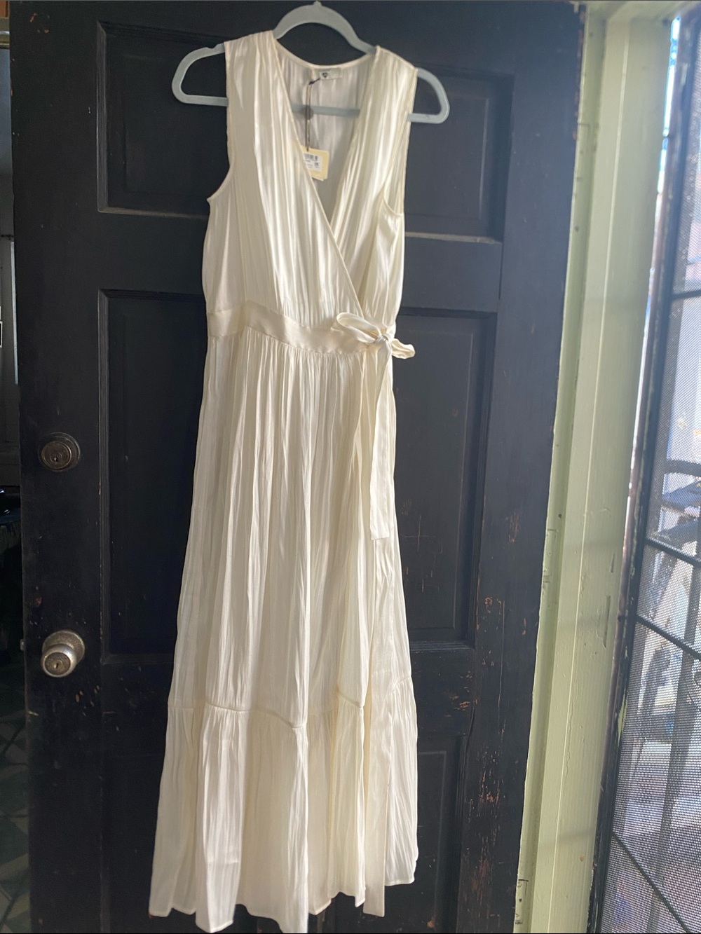 Sleeveless Cream Wrap Maxi Dress with Side Tie